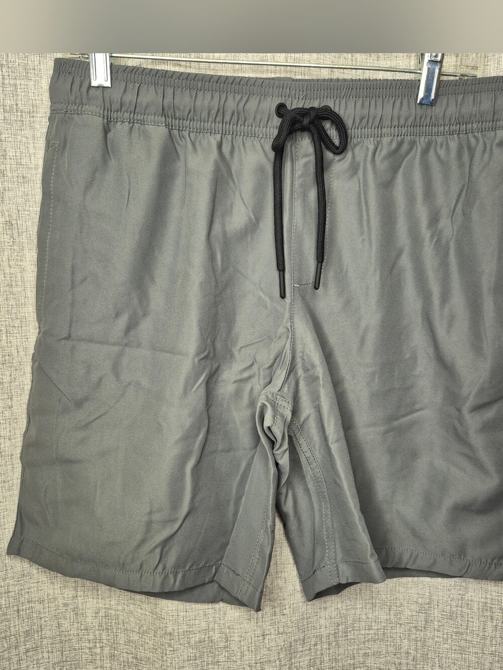 Amazon Essentials Gray Elastic Waist Swim Shorts with Black Drawstring